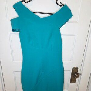 Ted Baker London Yandal Bodycon Asymmetric Neckline Dress - Teal Blue - Size 2
